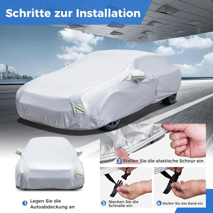 COSTWAY Abdeckplane Auto, Autoplane Wetterfest mit Reissverschluss &amp; Tasche | Autogarage Vollgarage
