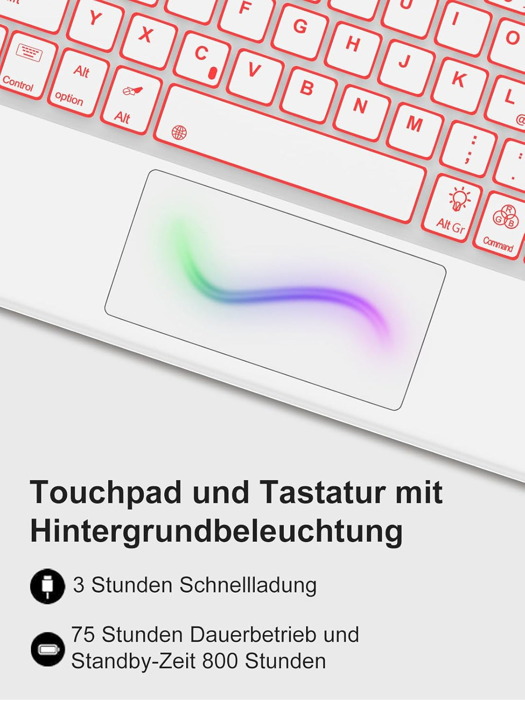 WINCHKING iPad 9 Generation Hülle mit Tastatur 10,2 Zoll für iPad 9/8/7 Gen - 7 Farben Beleuchtete K