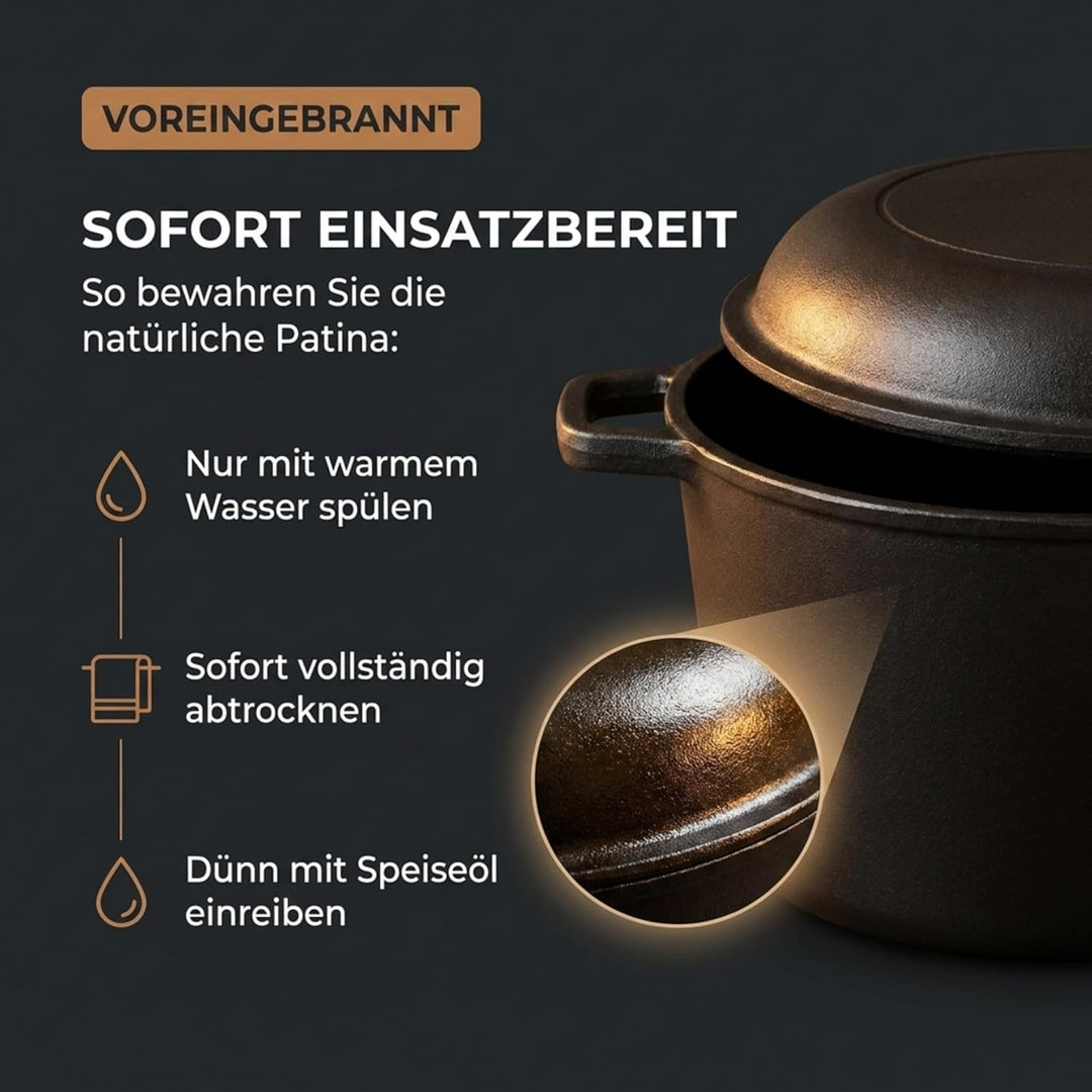 Homira Gusseisentopf 26 cm – Brotbackform & Pfanne in einem, Induktionsgeeignet Brotbacktopf, Brotba