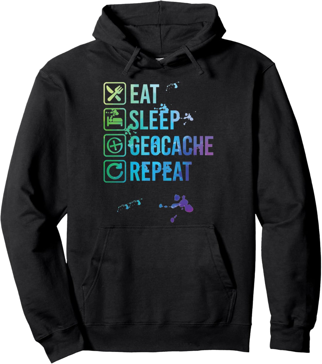 Geocaching Eat Sleep Repeat Watercolor Gift Pullover Hoodie