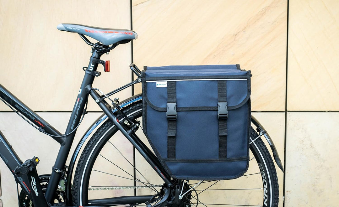 BikyBag Model M – Doppelte Fahrradtaschen für Gepäckträger (Dunkelblau), Dunkelblau