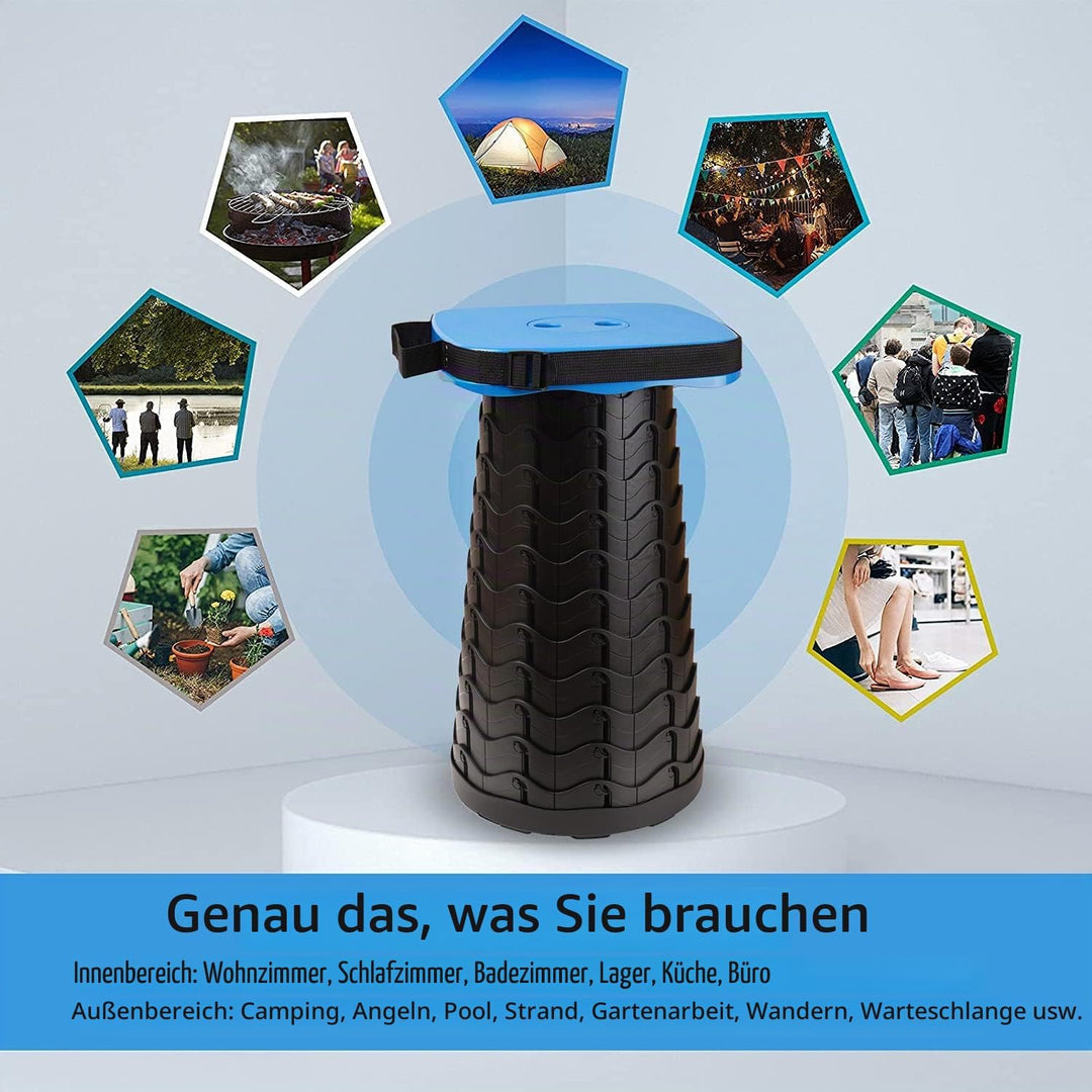 FIEMACH Tragbarer Klapphocker, Teleskophocker Faltbar Campinghocker für Outdoor Camping Angeln BBQ D