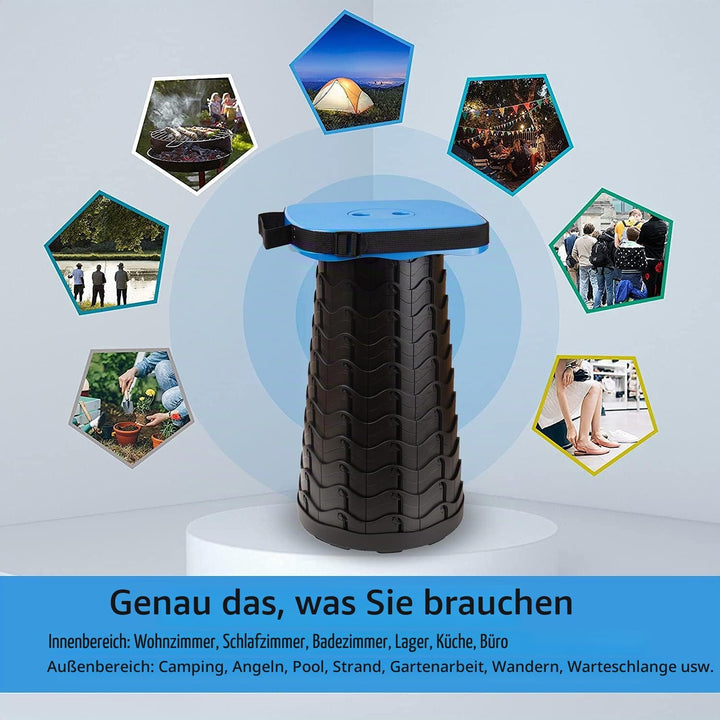 FIEMACH Tragbarer Klapphocker, Teleskophocker Faltbar Campinghocker für Outdoor Camping Angeln BBQ D