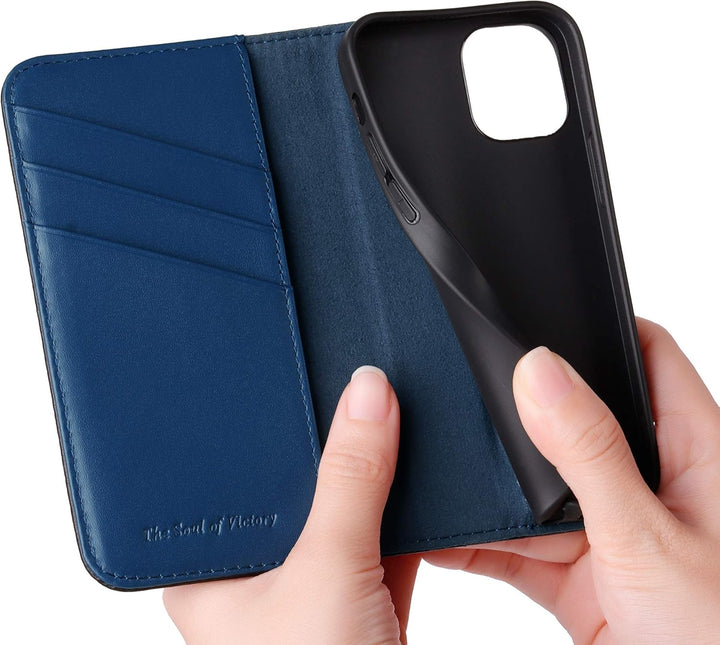 VISOUL iPhone 12 Mini Hülle,Handyhülle iPhone 12 Mini [Echtleder] [3 Kartenfächer] [TPU] [Magnet] [S