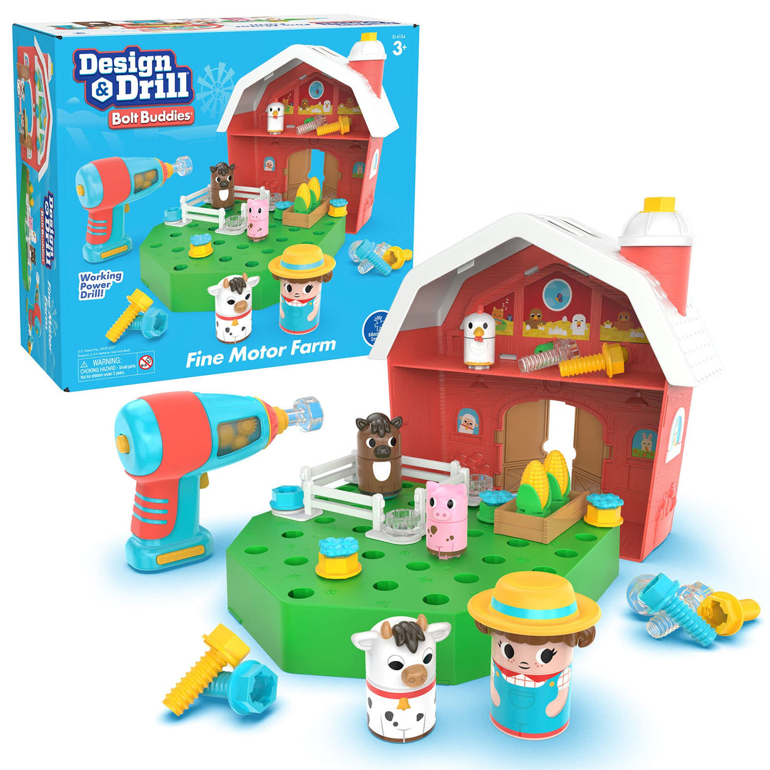 Learning Resources Design & Drill Schrauberkumpel Scheune, Bauernhof-Spielzeugset mit Landwirt, MINT