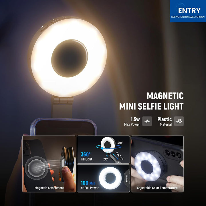NEEWER Entry Level Version Magnetische Selfie Licht kompatibel mit iPhone MagSafe, 4 Modus CRI95+ 91