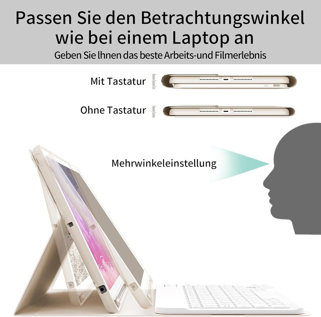 zoyu Hülle mit Tastatur für iPad 9./8./7. Generation 10,2 Zoll 2021/2020/2019, Abnehmbare kabellose