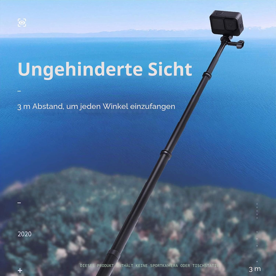 TELESIN Ultra Langer Extendable Carbon Selfie-Stick für GoPro Hero 10/9/8/7 Action 2，300 cm Lightwei