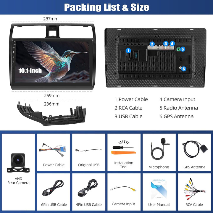 CAEMCHO 4+64G 10 Zoll Android 15 Navi Autoradio für Suzuki Swift 2005-2010 mit Rückfahrkamera, Wirel