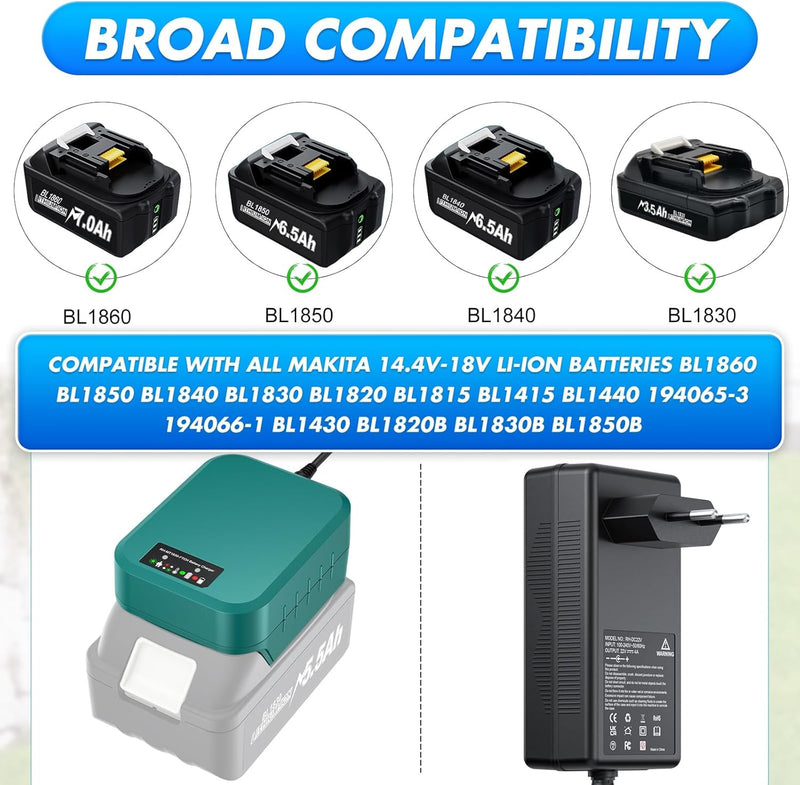 Ladegerät 18v mit Akku für Makita BL1830B BL1840 BL1850 BL1850B BL1860 BL1860B BL1815 LXT-400,18V 55