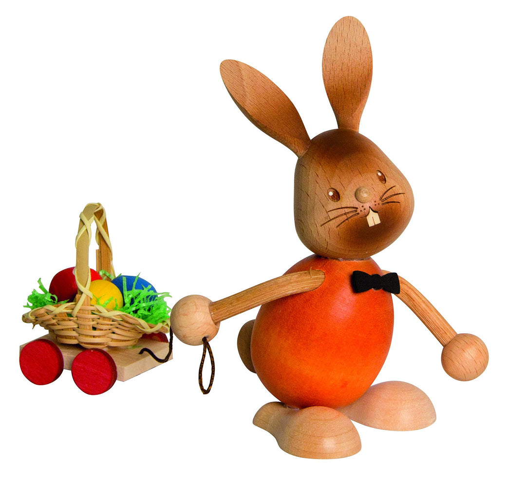 Drechslerei Kuhnert - Osterdekoration / Osterhase - Stupsi Hase mit Eierwagen - 12cm - aus Holz - Ma