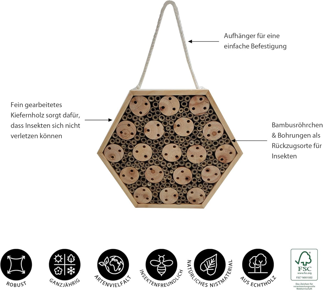 Dehner Natura Premium Insektenhotel Rosario, Insektenhaus/Nistkasten für Bienen/Schmetterlinge/Käfer