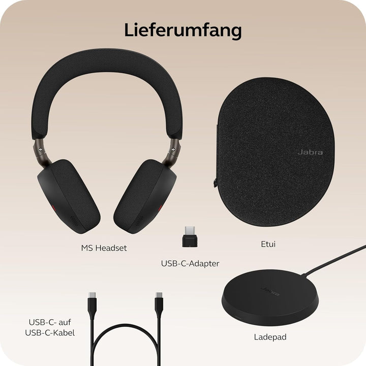 Jabra Evolve3 75 On-Ear Bluetooth Headset kabellos mit Mikrofon & Ladestation für Büro, USB-C, KI-Sp