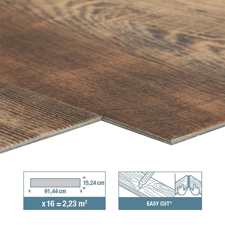 ARTENS - PVC Bodenbelag ROBESA - Selbstklebende Vinyl-Dielen - Vinylboden - Holz-Effekt - Dunkelbrau