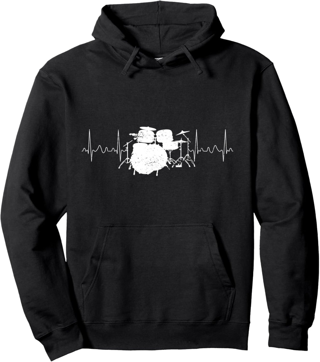 Rock Band Musiker Geschenk Herzschlag Schlagzeug Pullover Hoodie