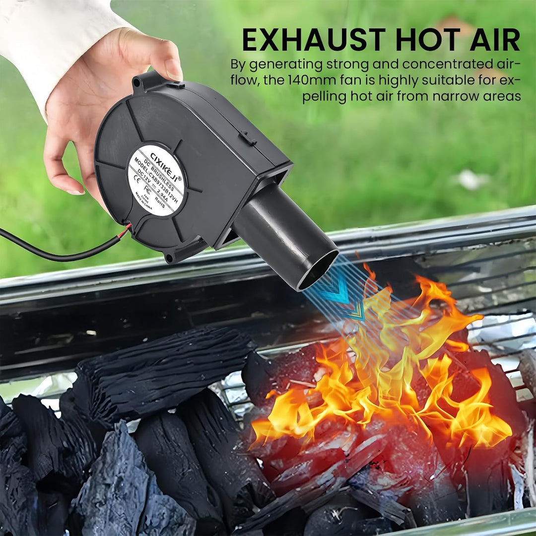 Radiallüfter 12V mit Drehzahlregler, Turbinengebläse für Belüftung, BBQ, Kamin, Kühlung, Ventilator,