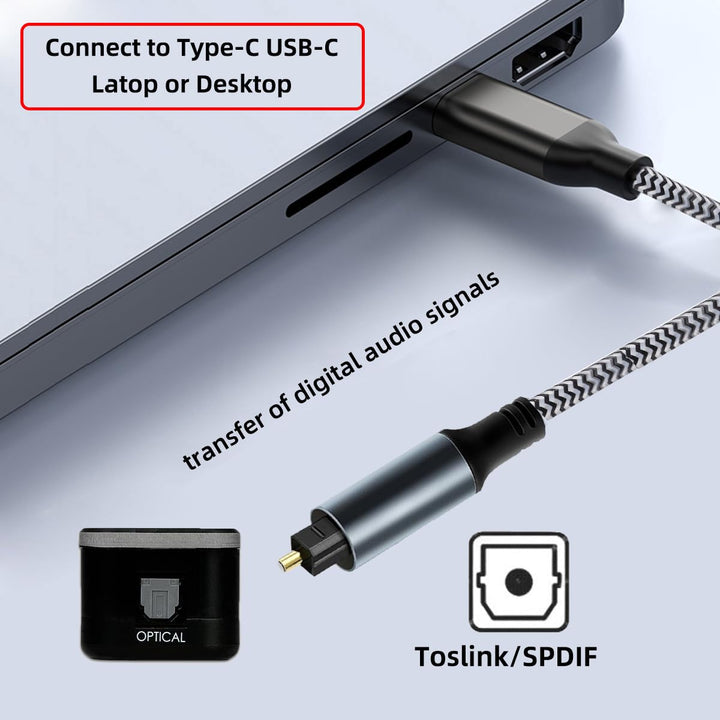 NFHK Typ-C auf SPDIF Toslink Optisches Audiokabel Opt-Stecker USB-C auf Digital Optical Fiber Optic
