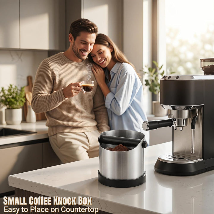 Abklopfbehälter für Siebträger, 700ml Klein Edelstahl Espresso Kaffee Knock Box, Abklopfschale Knock
