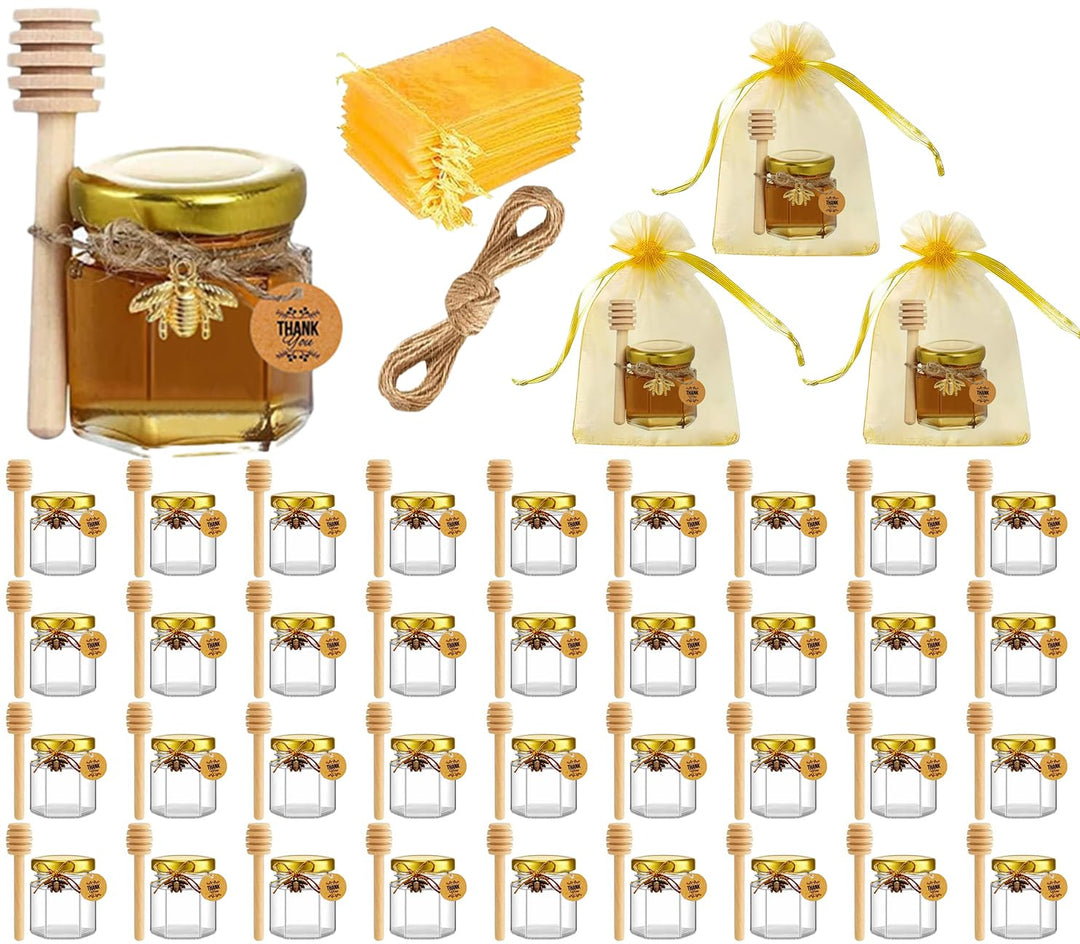 40 Pack Honiggläser, 45ml Mini Glas Honig Marmeladengläser klein mit Honiglöffel, Biene Anhänger, Ju
