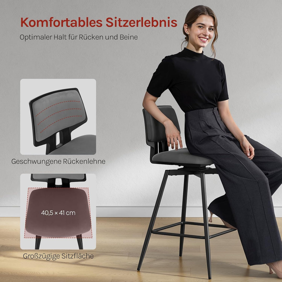 WOLTU Barhocker 2er Set, Barstuhl 360° drehbar, Küchenhocker mit Rückenlehne Fussstütze, für Küche B