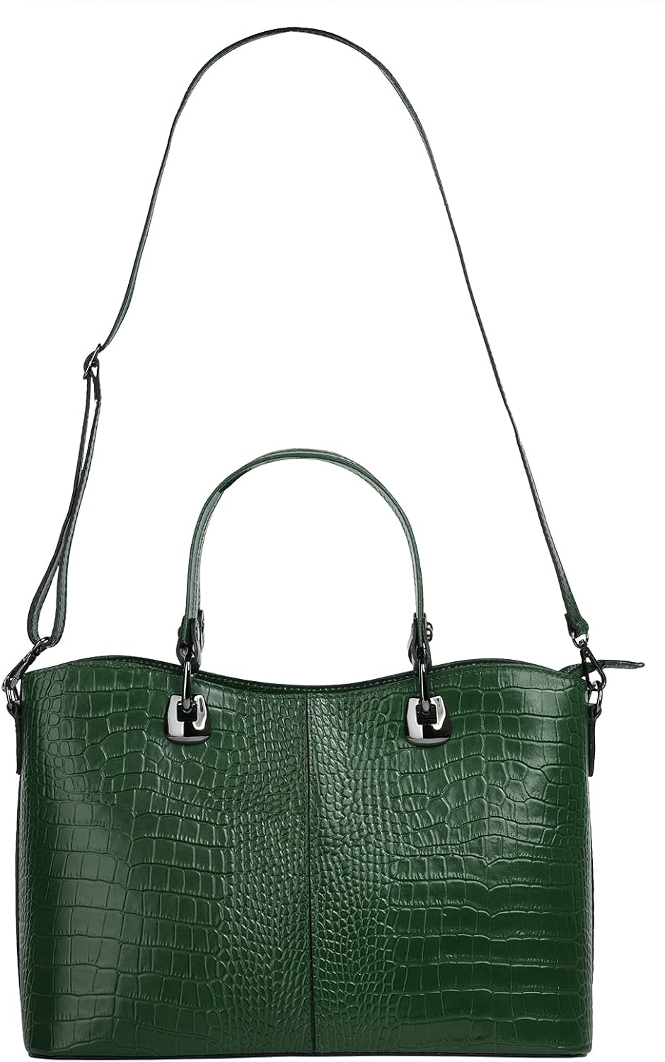 Handtasche Echt Leder Damen Made in Italy, Smartphonefach, Damenhandtasche im Kroko-Design, Umhänget