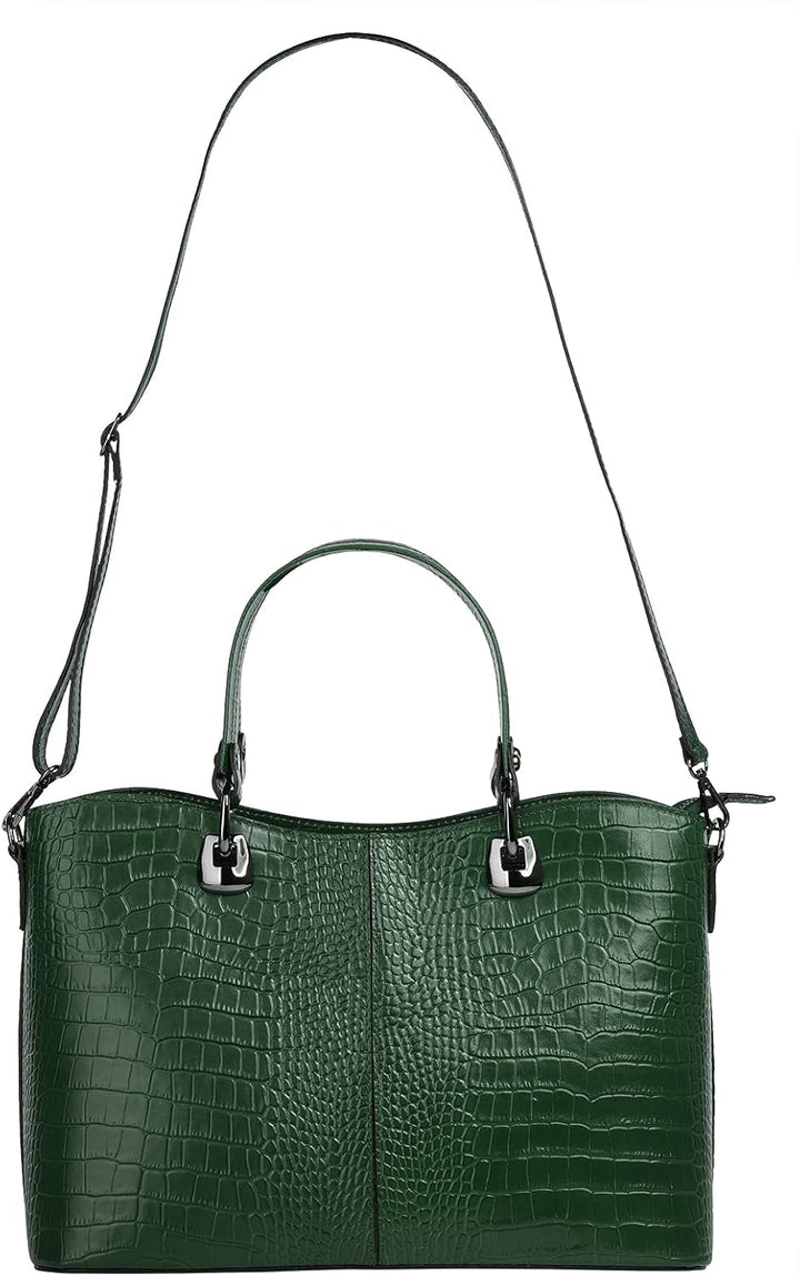 Handtasche Echt Leder Damen Made in Italy, Smartphonefach, Damenhandtasche im Kroko-Design, Umhänget
