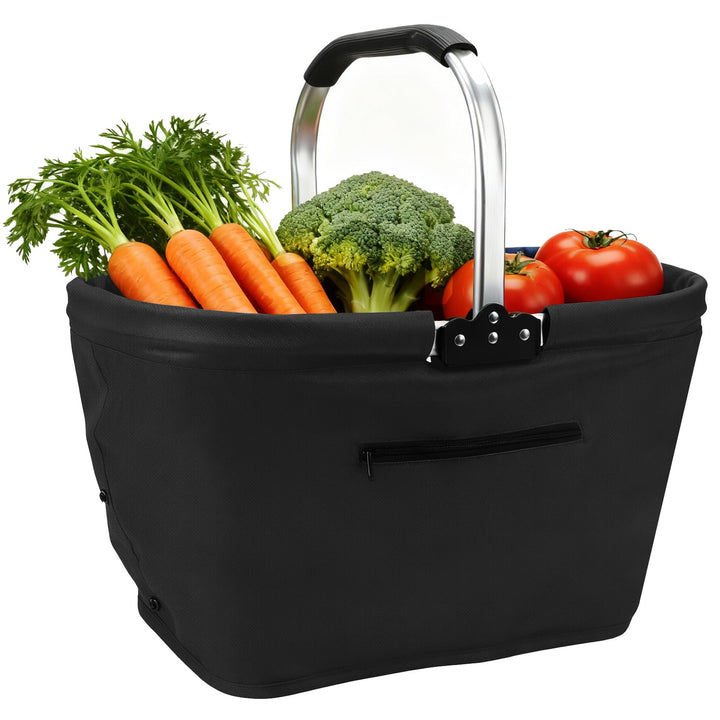 GAESHOW Einkaufskorb Faltbar 35L, Picknickkorb mit Gepolsterten Griffen, Tragekorb mit Aluminiumrahm