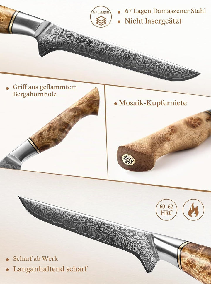 HEZHEN Ausbeinmesser,15.5cm-Filiermesser Profi Kochmesser mit scharfer Klinge Metzgermesser Ausbeine