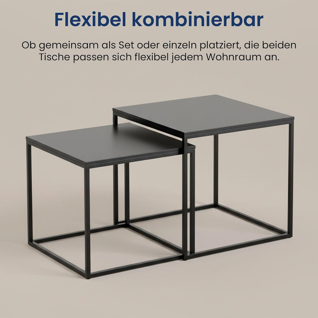 Home Collective Couchtisch 2er Set quadratisch aus Holz, Wohnzimmertisch Modern, Beistelltisch Set 2