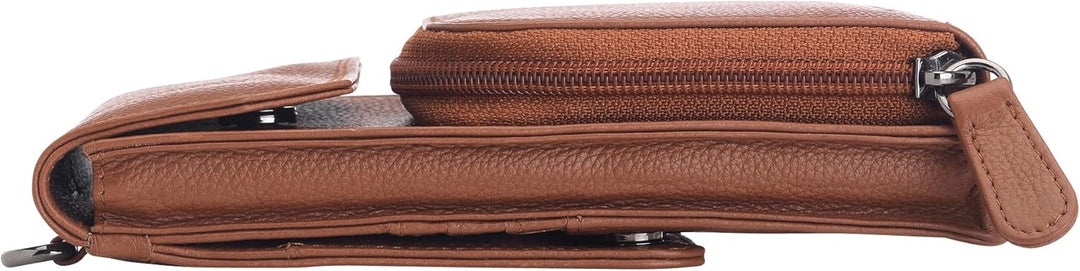 Josephine Osthoff Handy Umhängetasche mit Vortasche für Kopfhörer, handgemacht aus 100% Echtleder, C