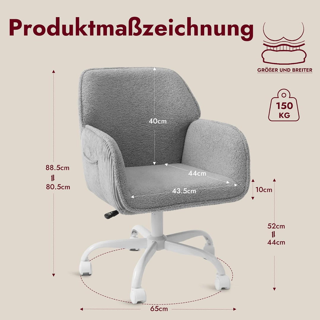 Bürostuhl Schreibtischstuhl Homeoffice Stuhl Schminktisch Stuhl – Sherpa- &amp; Cordstoff, Ergonomisch m