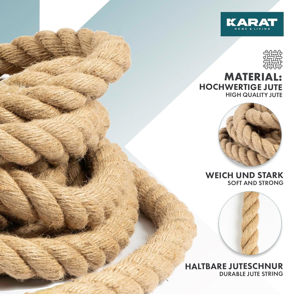 Floordirekt Juteseil 50m 14mm Dicke Juteschnur, Tau Seil aus 100% Natur Jute extra Starke Juteband S