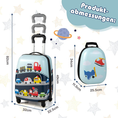 DREAMADE 2tlg. Kinderkoffer mit Rucksack, 16” + 12” Kinderkoffer Set, Kindertrolley Kindergepäck Han