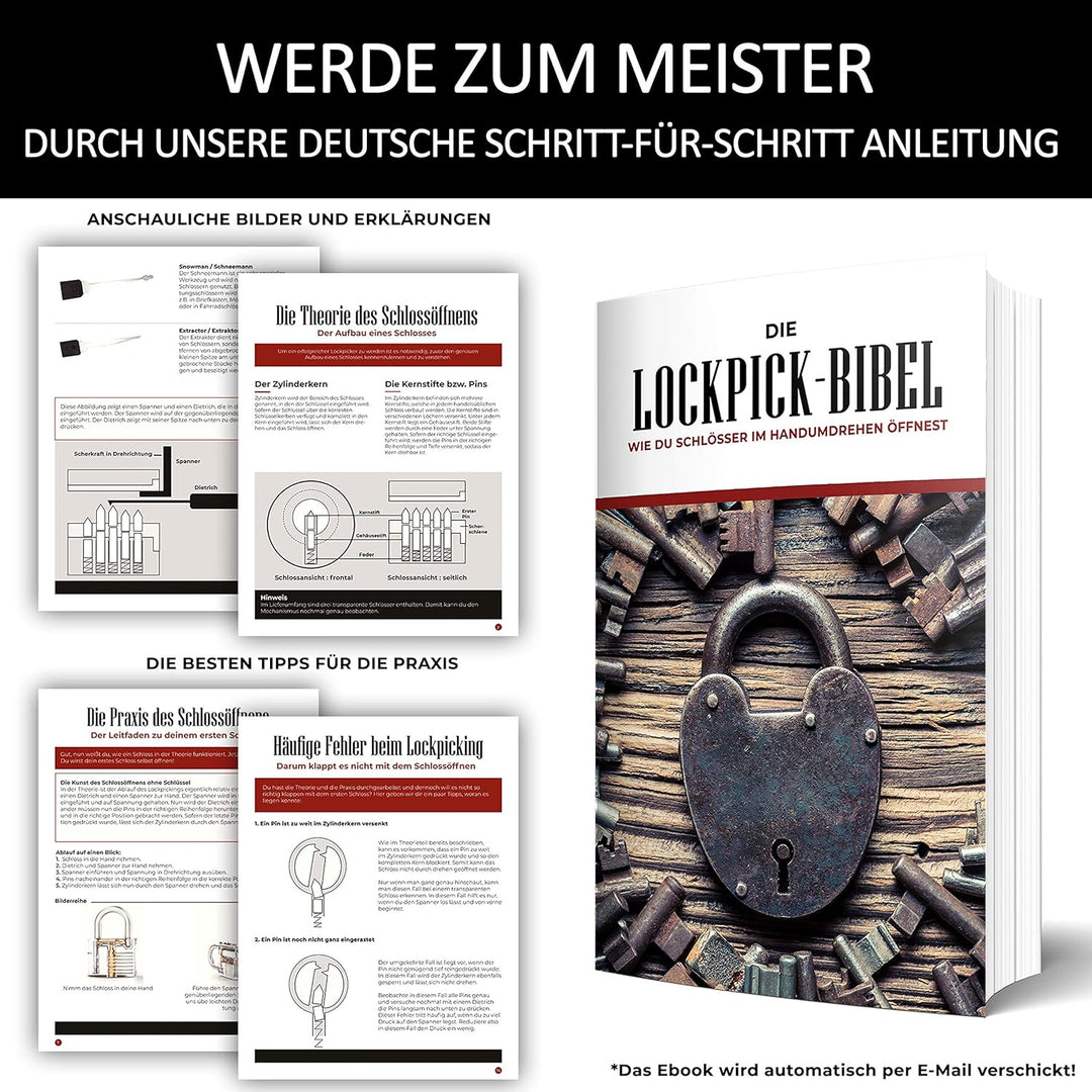 Meistergut DAS ORIGINAL XXL Profi Lockpicking Set mit Deutscher Bildanleitung 24-teilig - Dietrich S