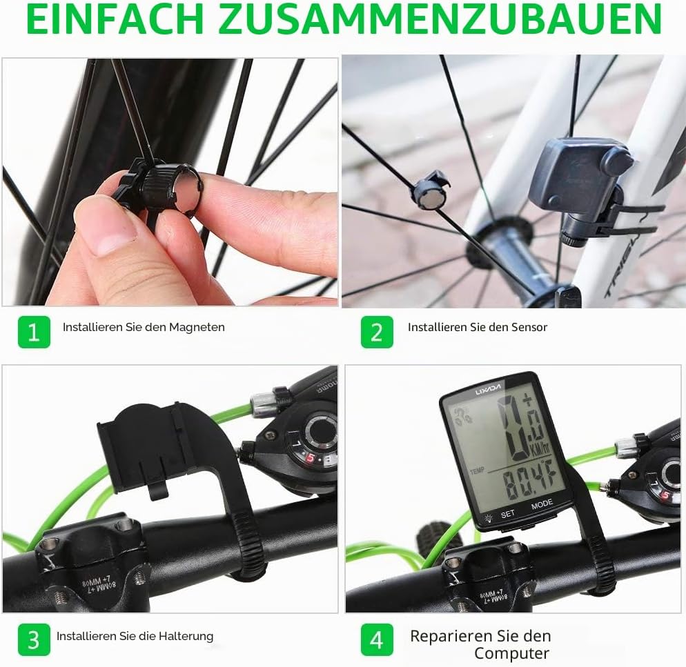 Lixada Fahrradcomputer Drahtloser multifunktionaler LCD-Bildschirm Fahrrad Regendichter Tachometer K