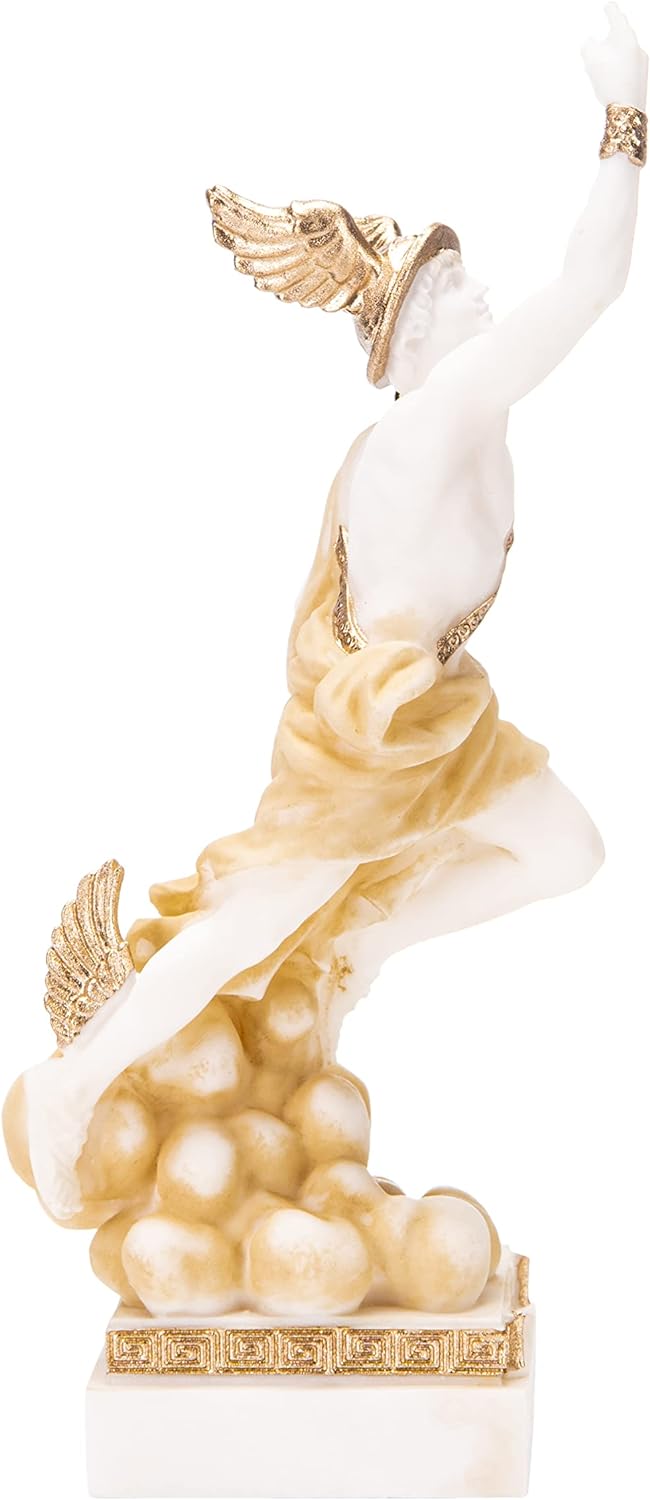 BEAUTIFUL GREEK STATUES Hermes Mercury God Zeus Sohn Römische Statue Alabaster Goldton 7 Zoll