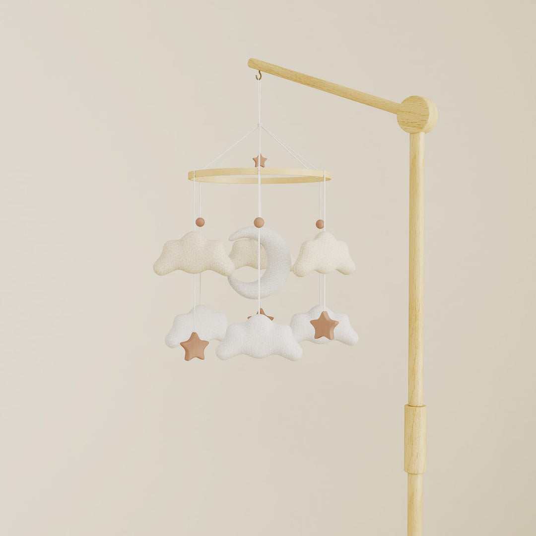 Baby Mobile für Babybett, Kuschelmond Filz Mobile Baby mit weichen Teddy-Elementen, handgemachtes Mo