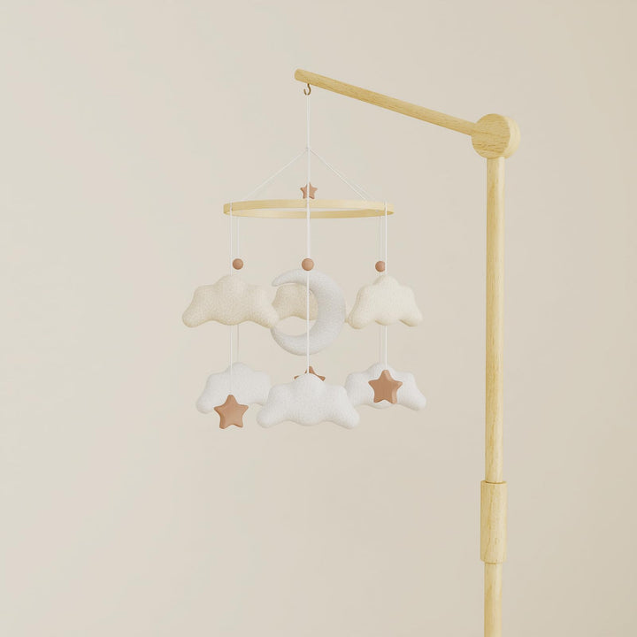 Baby Mobile für Babybett, Kuschelmond Filz Mobile Baby mit weichen Teddy-Elementen, handgemachtes Mo