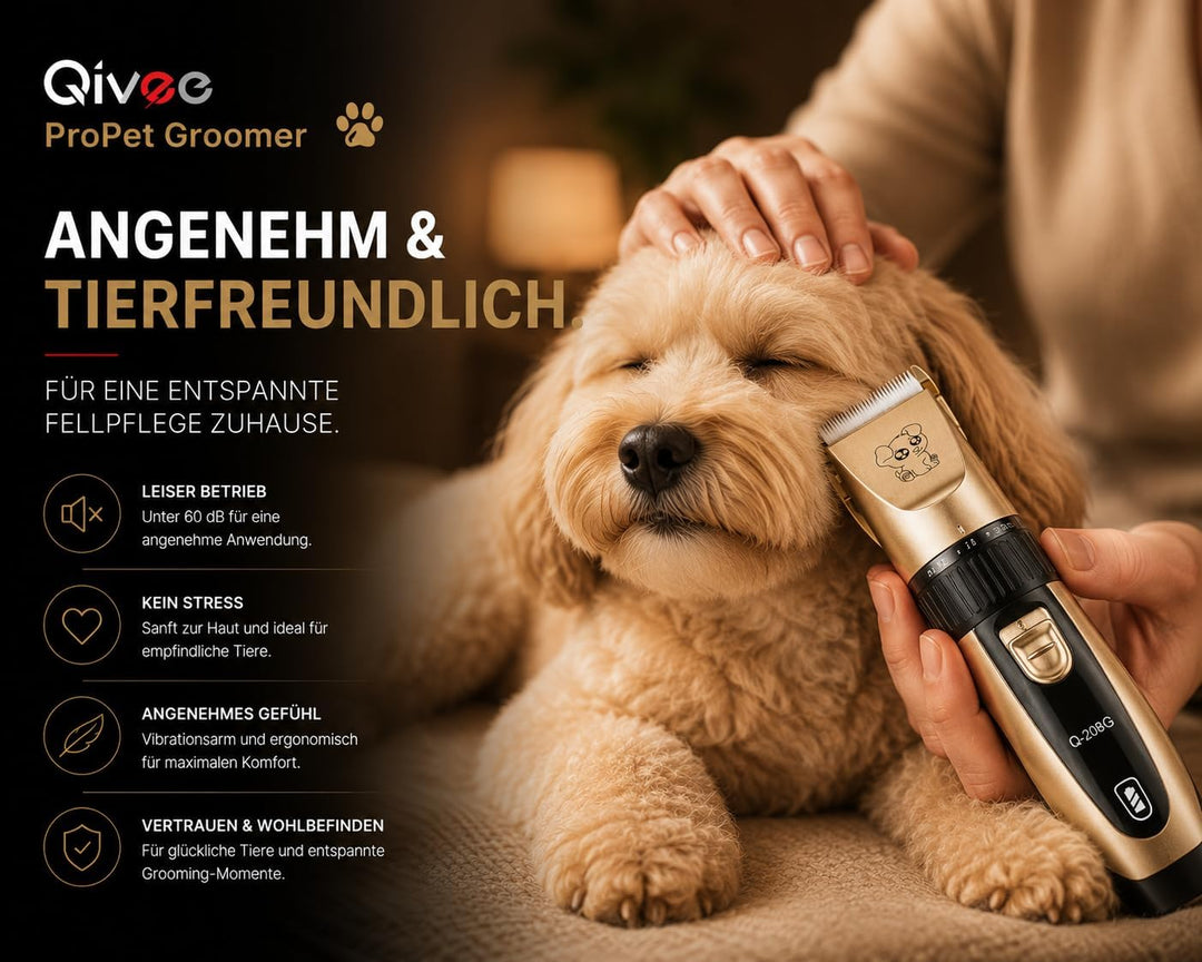 Profi-Tierhaarschneidemaschine, Kabellos, Wiederaufladbar, mit 4 Kammaufsätzen und 2 Akkus, Champagn