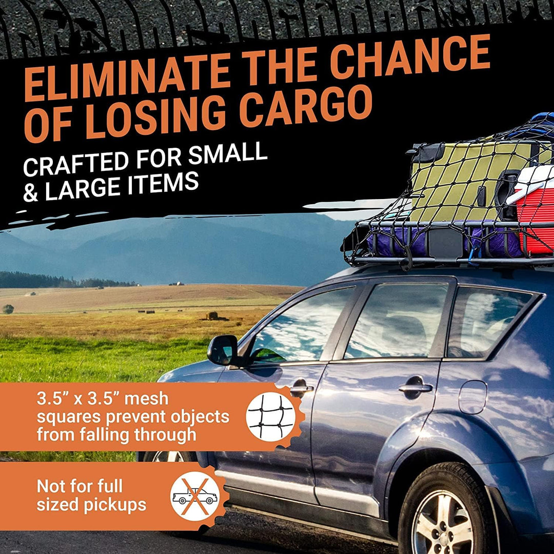Grit Performance Gepäcknetz Auto & Anhängernetz - Dehnbar bis 180x240 cm - Für Dachgepäckträger, Kof