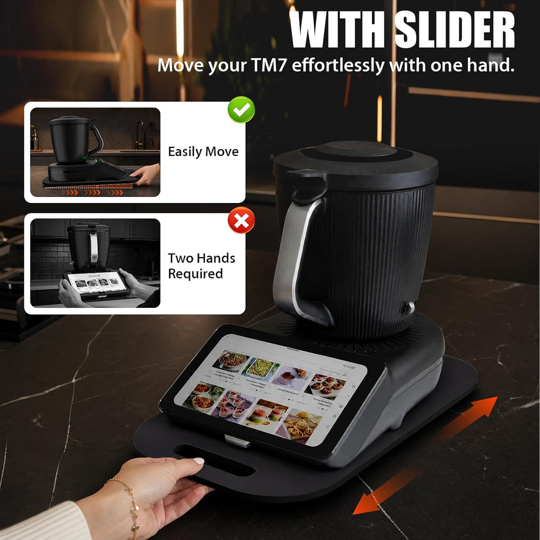 Upgraded Gleitbrett TM7 für Thermomix - Acrylglas Rollbrett mit 360° leichtgängige Teflon-Gleitern,