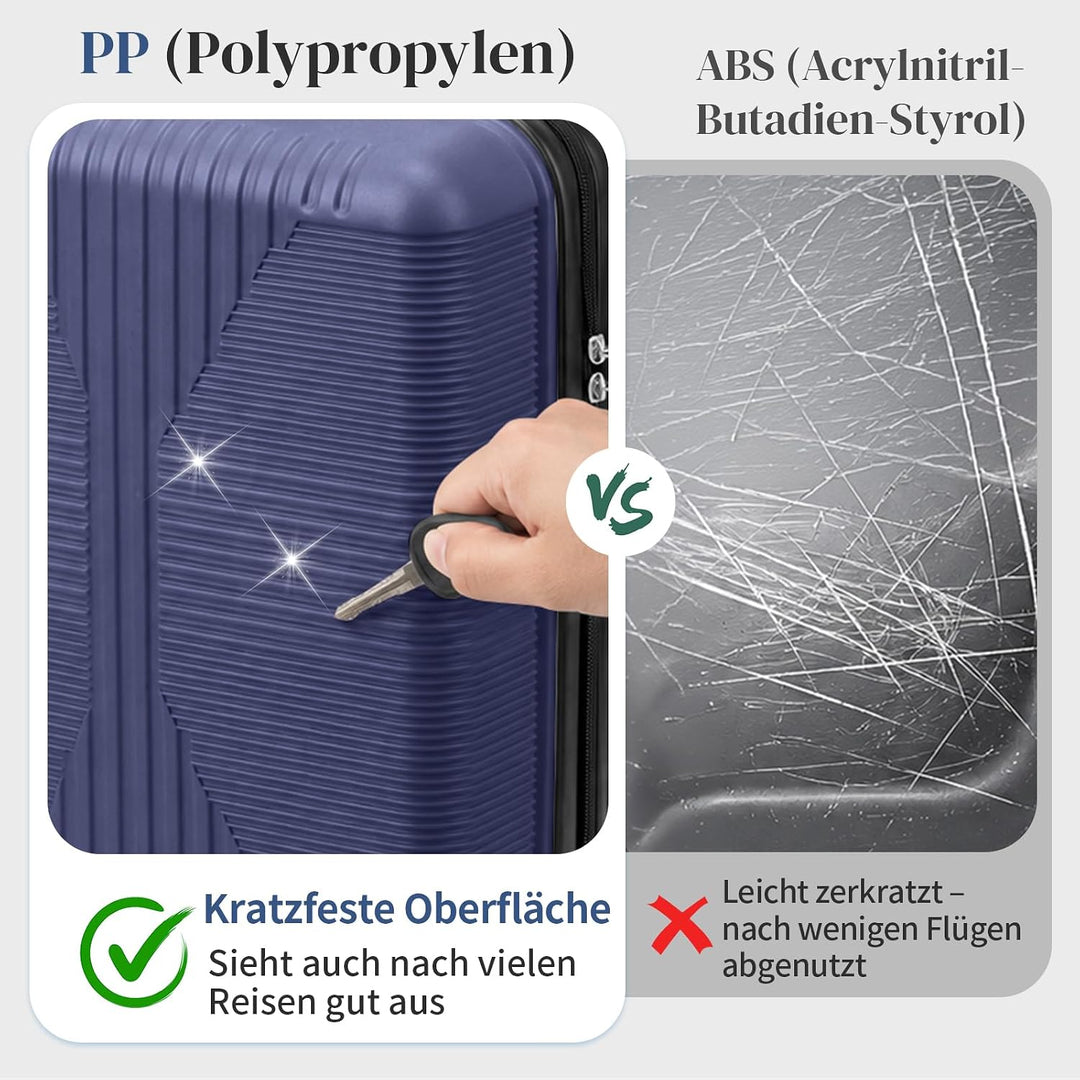 LEADZM Koffer Set 3 teilig Hartschale aus PP (Navyblau) | 4x stossfester, kältefest bis -35 °C und k