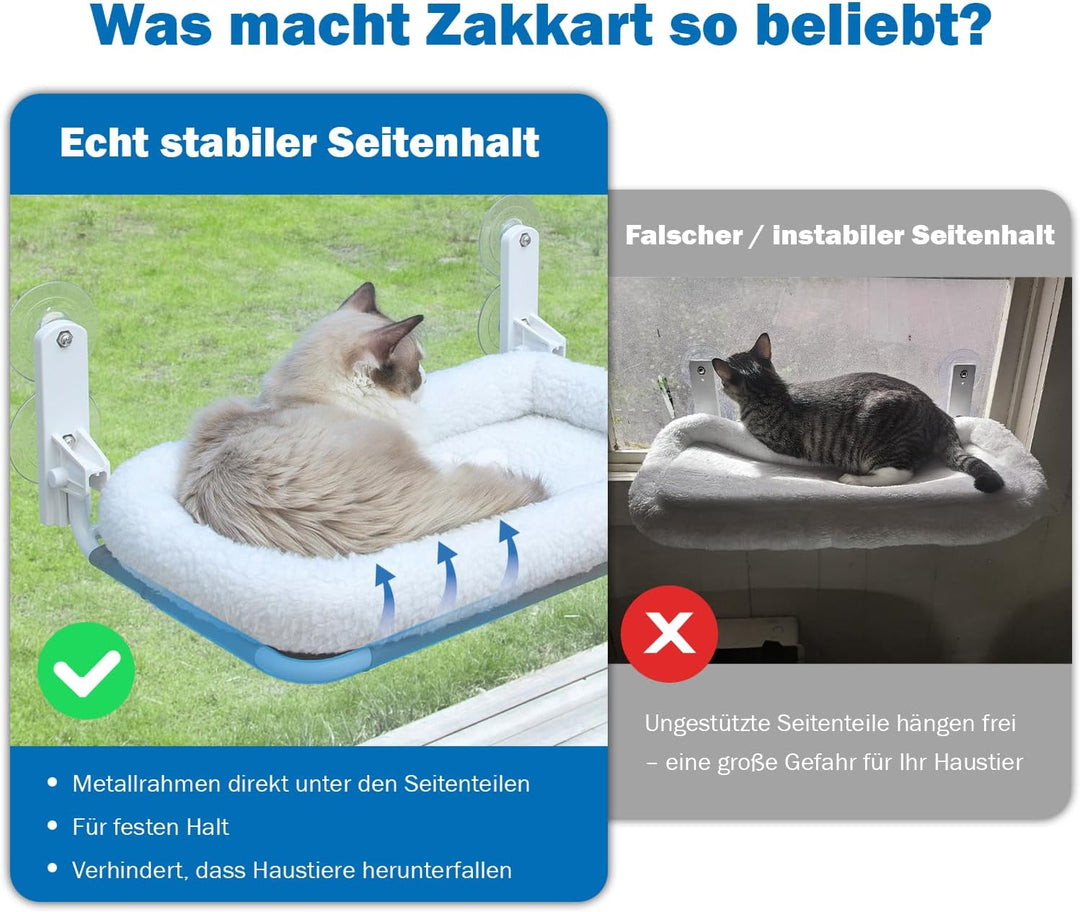 Zakkart Faltbare Katzenhängematte für Fenster - Kabellos, Eingebettetes Maschinenwaschbares Bett, Ro