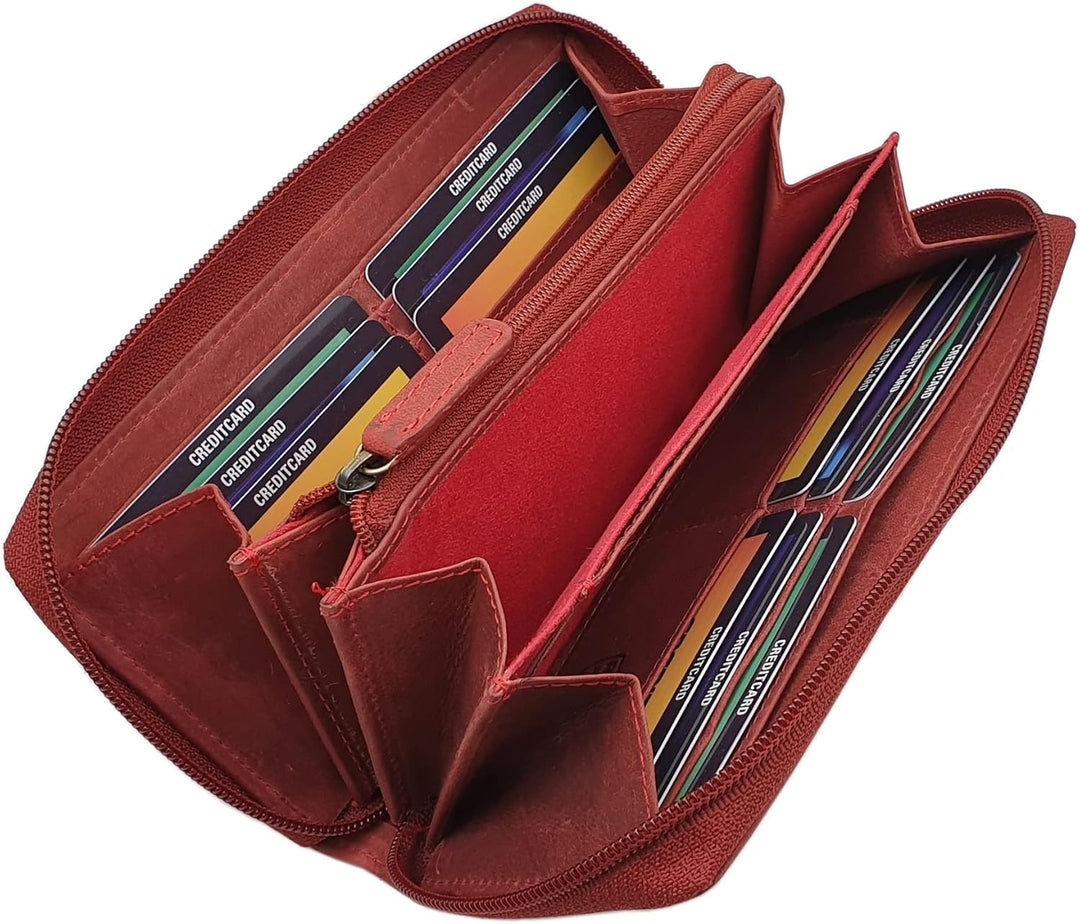 myledershop Grosse Vollrindleder Damen Geldbörse/Geldbeutel/Portemonnaie/Geldtasche/Portmonee rundhe