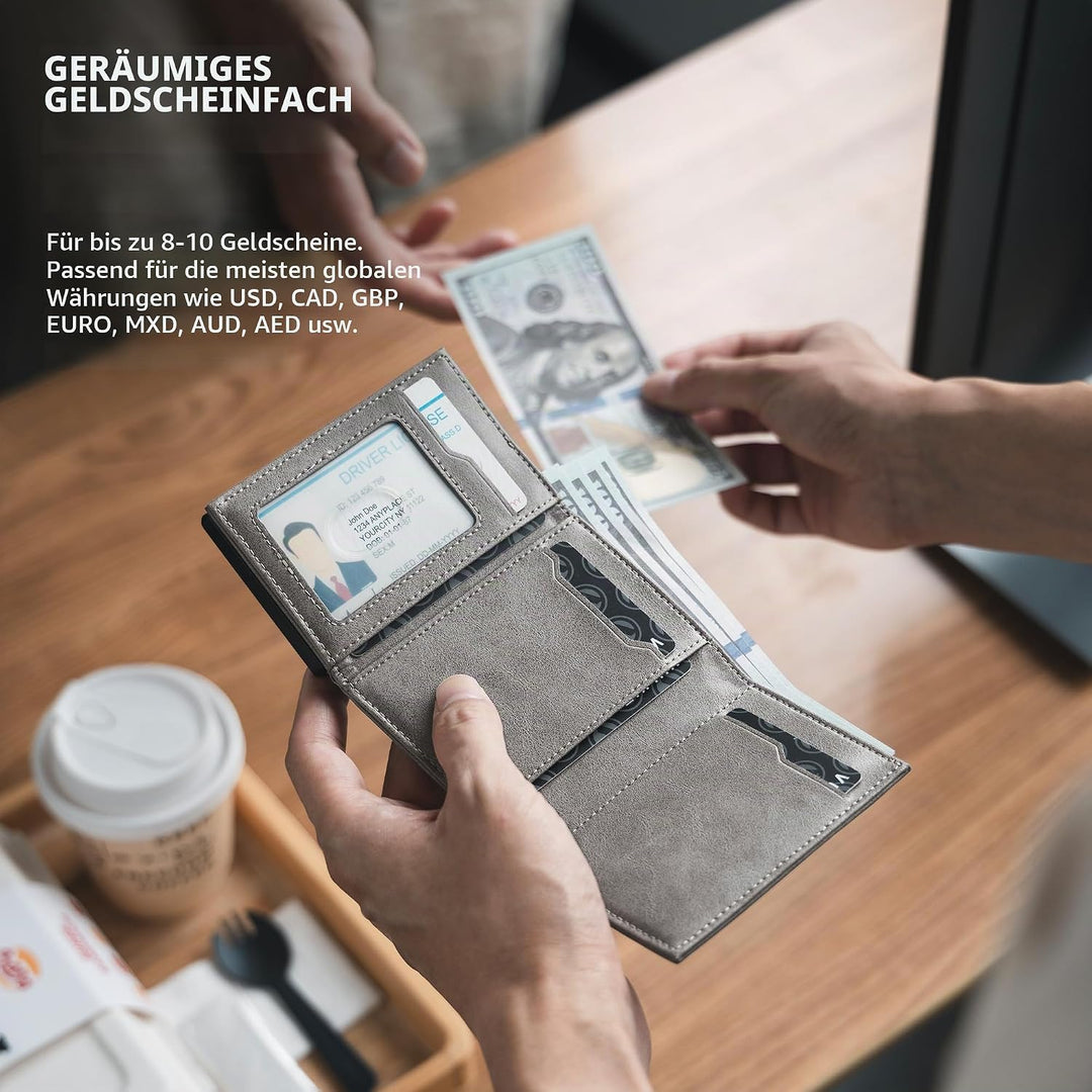 VULKIT Kreditkartenetui RFID-blockierende Pop-Up-Kartentasche aus Echtem Leder mit Geldscheinfach, A