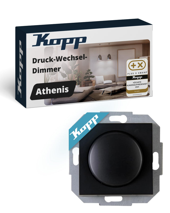 Kopp Athenis Druck-Wechsel-Dimmer, Kombigerät, LED-Dimmer, für Glüh-Lampen, 230V Halogenlampen, Phas
