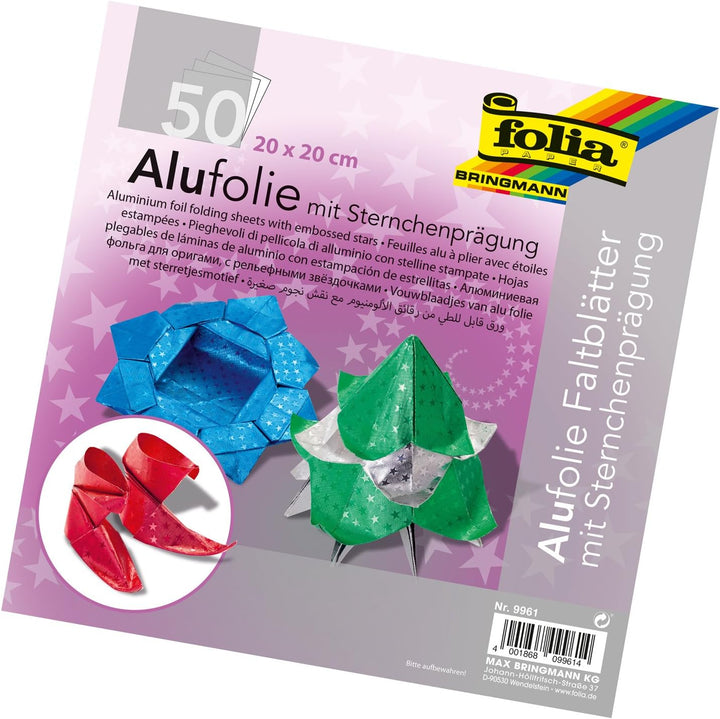 folia 9961 - Faltblätter aus Alufolie mit Sternchenprägung 20 x 20 cm, 100 g/qm, 50 Blatt, farbig so