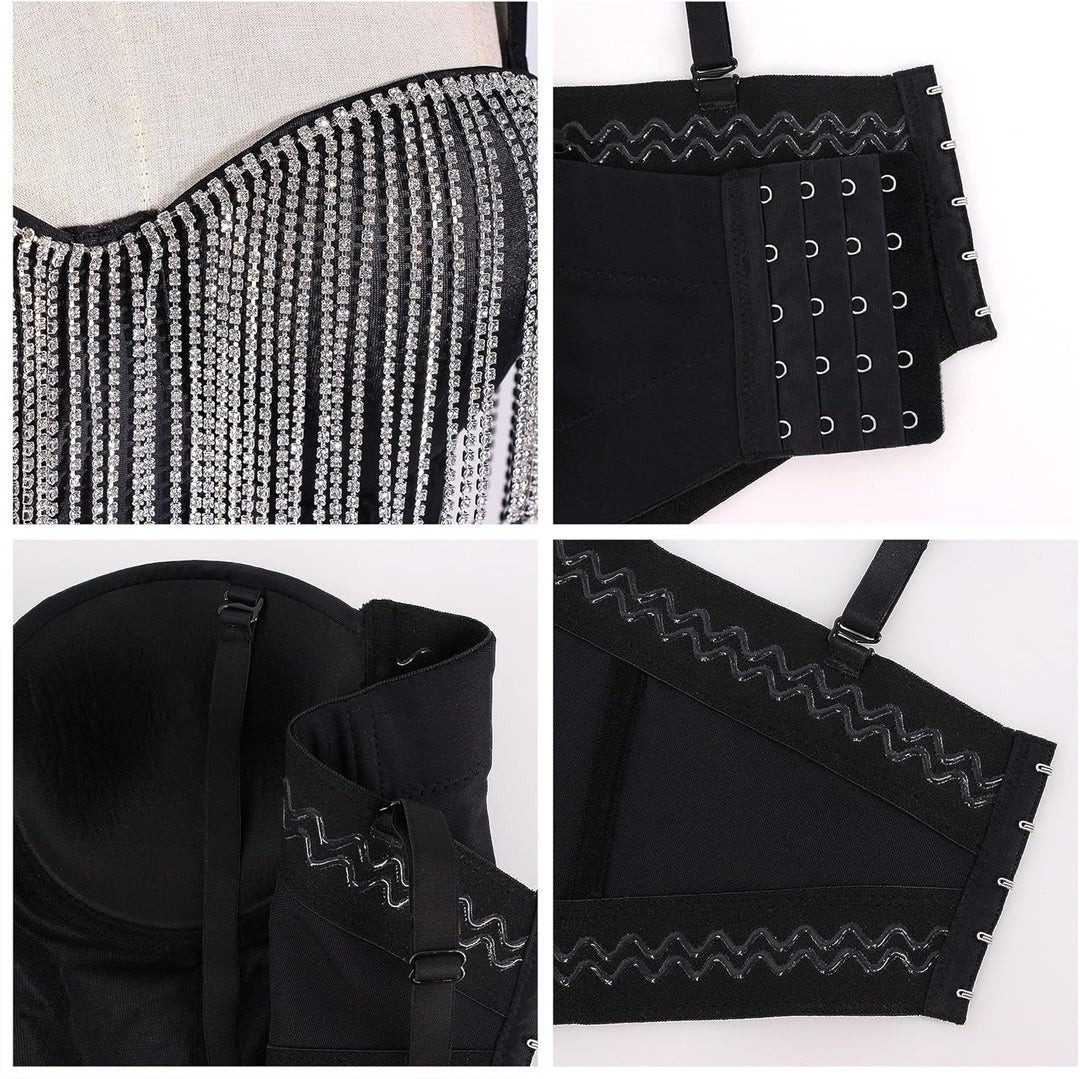 Naimo Damen Sexy Strass Quaste Bustier Push Up Crop Top Korsett BH Glitzer Diamant Tank Top Weste Pa