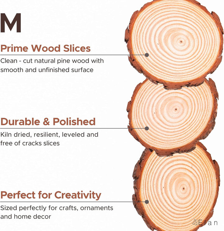 Elan Holzscheiben Wood Discs 14cm - 16cm Durchmesser 18 Stück, Baumstamm Scheiben, Baumscheiben Klei