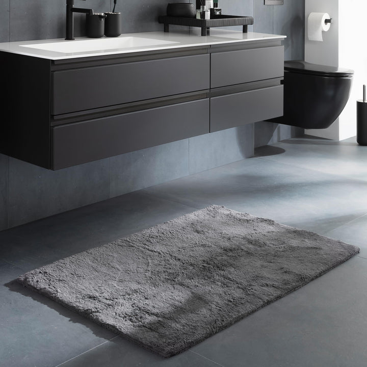 Schöner Wohnen Kollektion Badteppich einfarbig anthrazit 40 x 60 cm – waschbare Badematte rutschfest